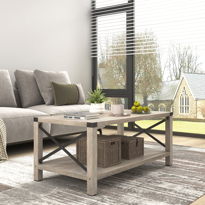 Modern Farmhouse Coffee Table, X- Frame (Gray)