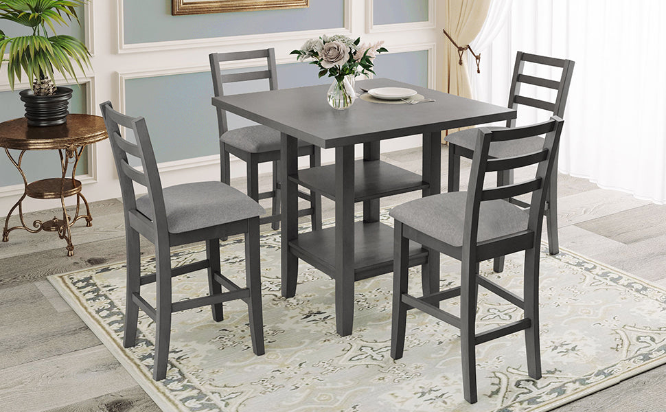 5-Piece Wooden Counter Height Dining Set - Gray