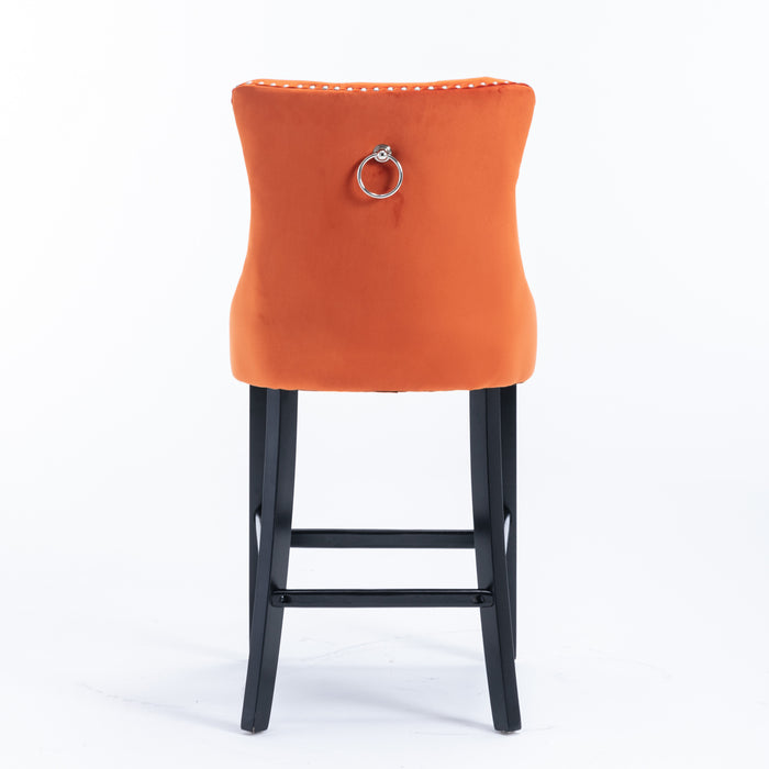 Contemporary Velvet Upholstered Barstools, Set of 2 (Orange)