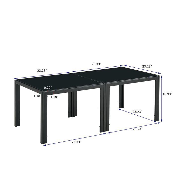 Coffee Table Set of 2, Square Modern Table with Tempered Glass Finish - Black