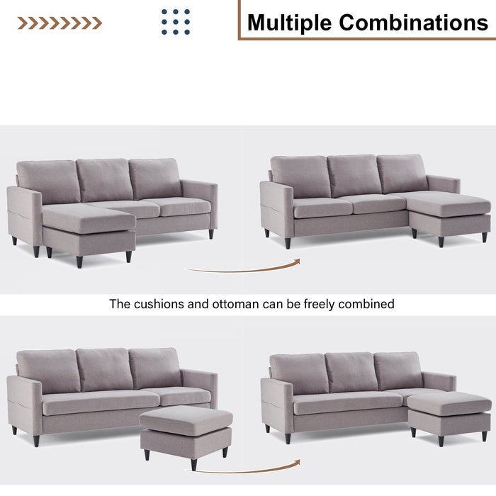 Reversible Sectional  with Side Pocket - Gray