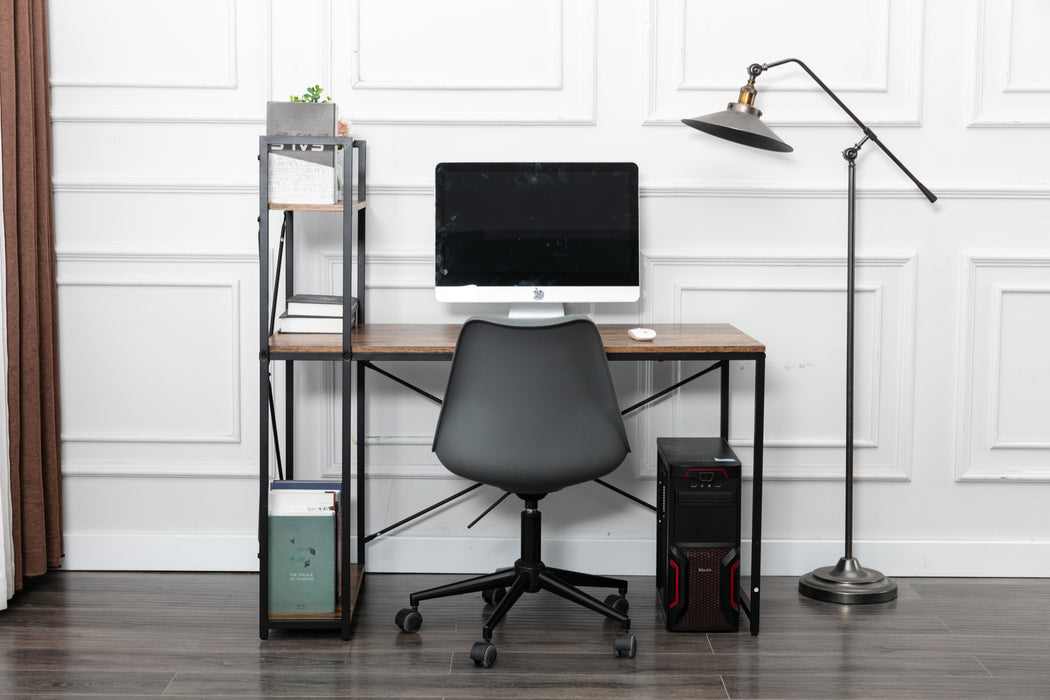 Computer Desk 48" with Storage Shelves, Rustic Black Metal Frame Brown