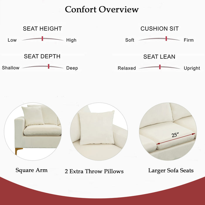 L-Shape Sectional Sofa with Ottoman -Cream