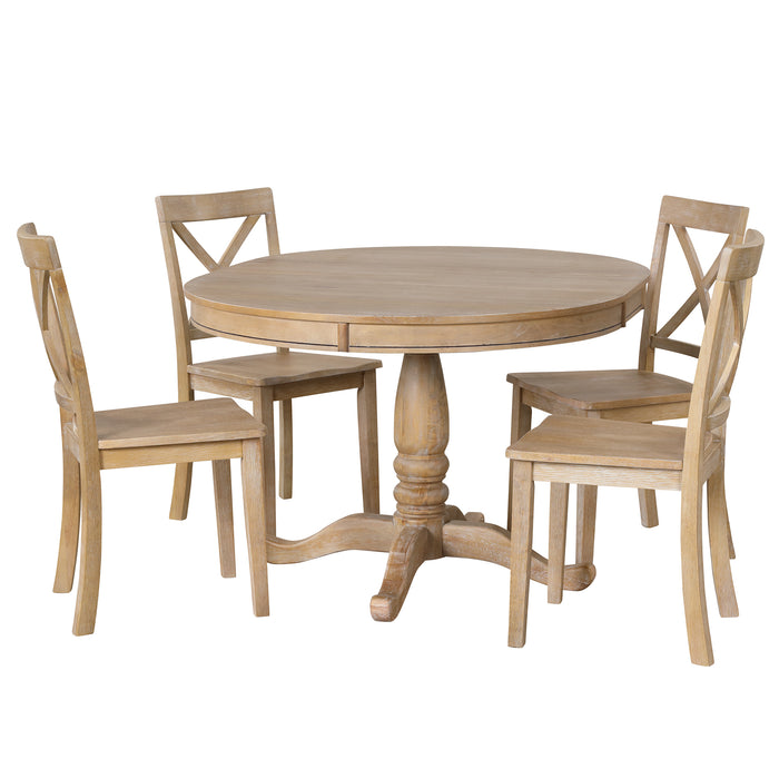 5 Piece Modern Dining Kitchen Table Set-Natural Wood Wash