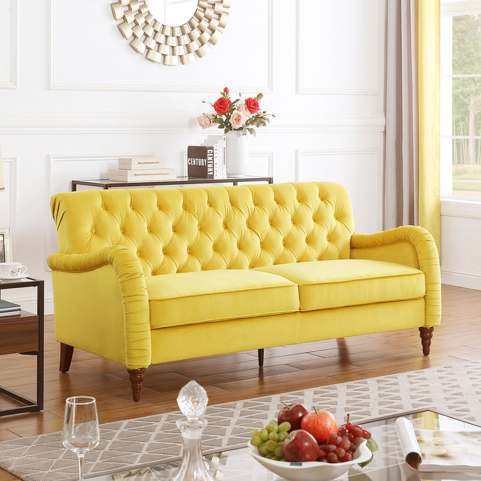 Modern Chesterfield Velvet Sofa - Yellow