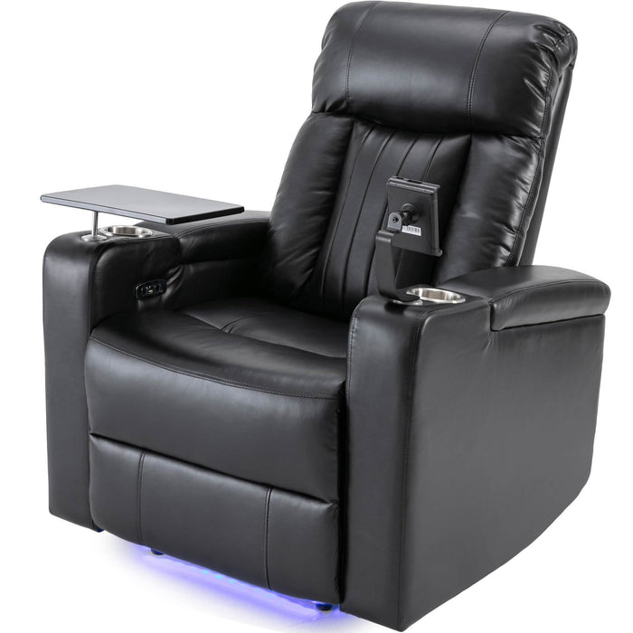 Premium Power Recliner with Storage Arms, Cupholders, Swivel Tray Table and Cell Phone Stand - Black