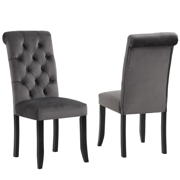 Tufted Dining Chair with Wooden Legs - Set of 2