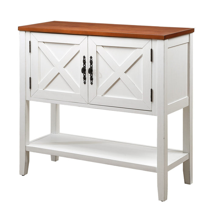 Farmhouse Wood Buffet Console Table- Antique White + Walnut Top