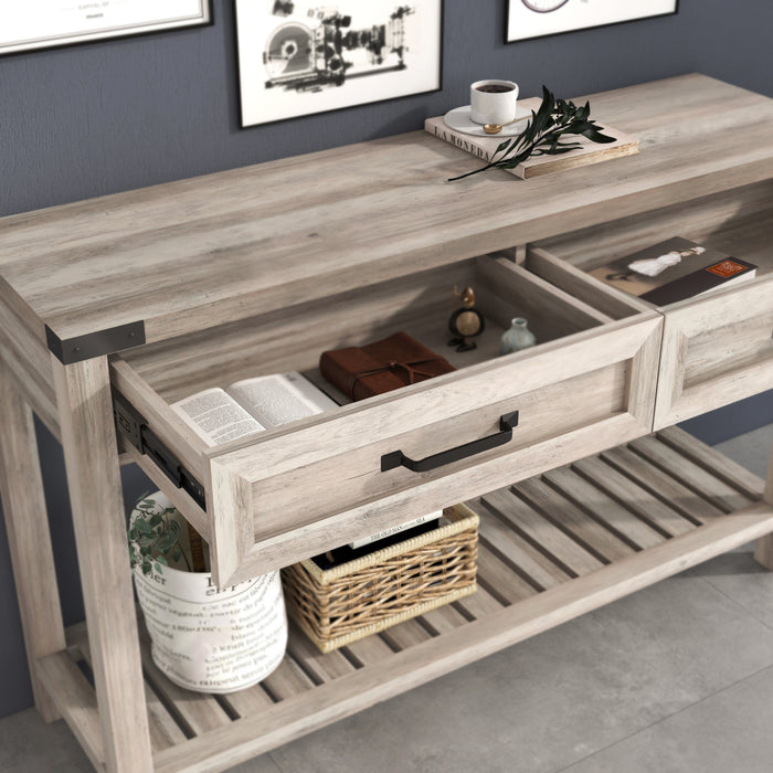 Console Table With Drawers And Shelf - Grey Walnut