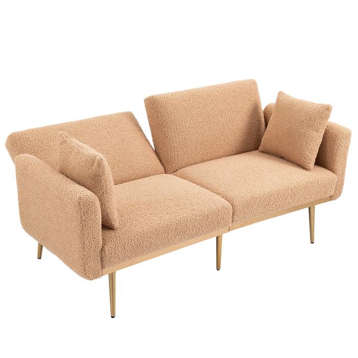 Modern  Velvet  Sofa Futon - Camel Teddy