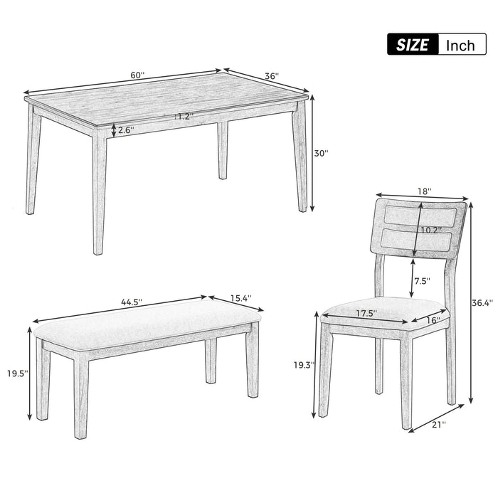 6-Piece Classic and Traditional Style Dining Set - White+Gray