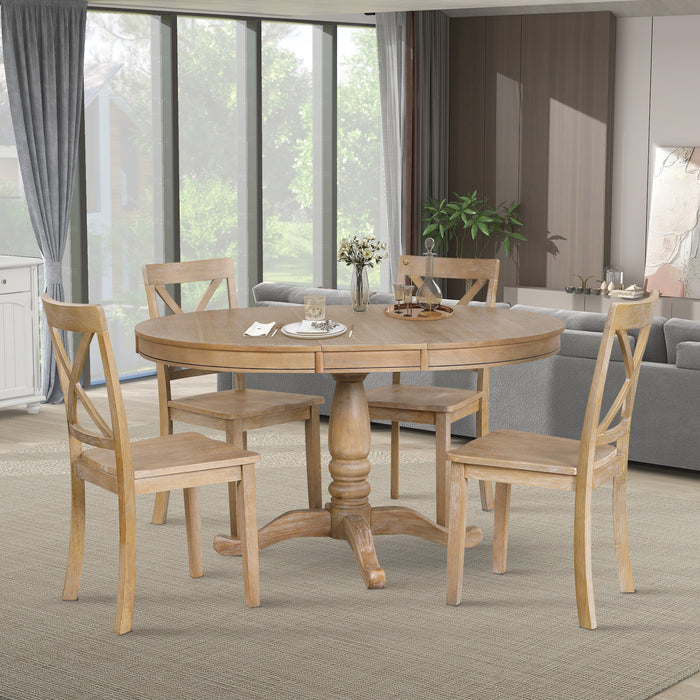 5 Piece Modern Dining Kitchen Table Set-Natural Wood Wash