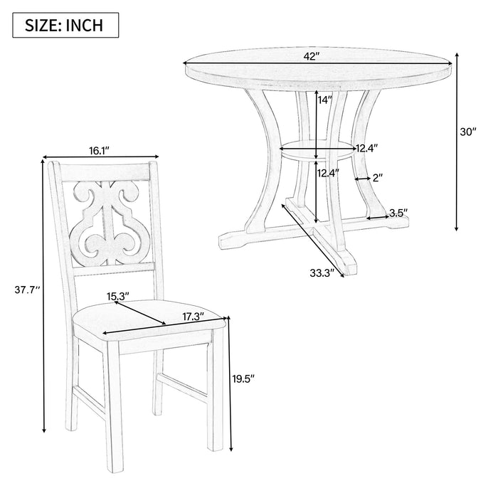 5-Piece Round Dining Table and Chair Set - Gray