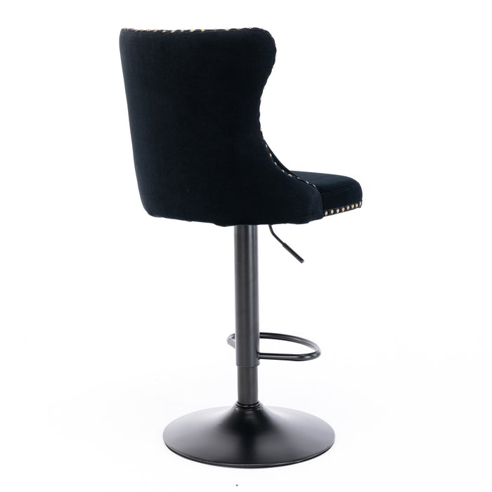 Swivel Velvet Barstools, Black (Set of 2）