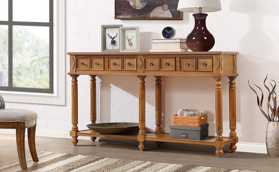 Retro Console Entryway Table - Brown