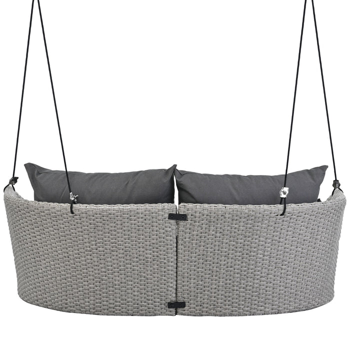 Porch Swing With Ropes - Gray Wicker And Cushion