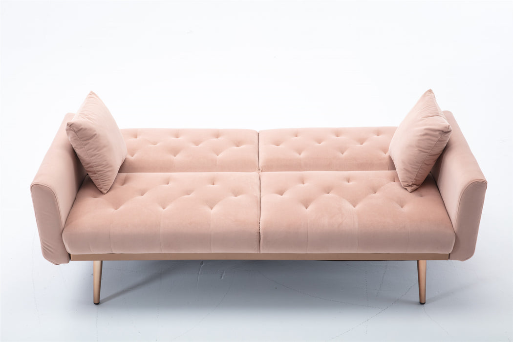 Velvet  loveseat with rose gold metal feet