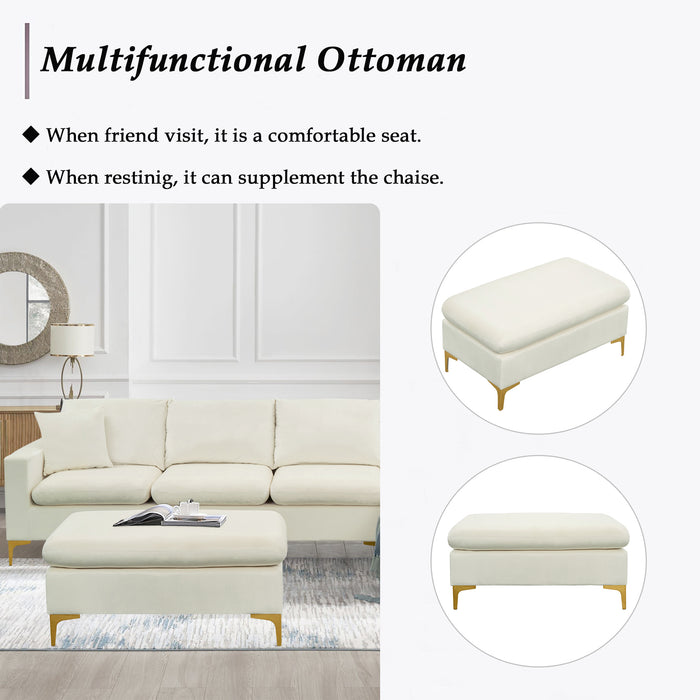 L-Shape Sectional Sofa with Ottoman -Cream