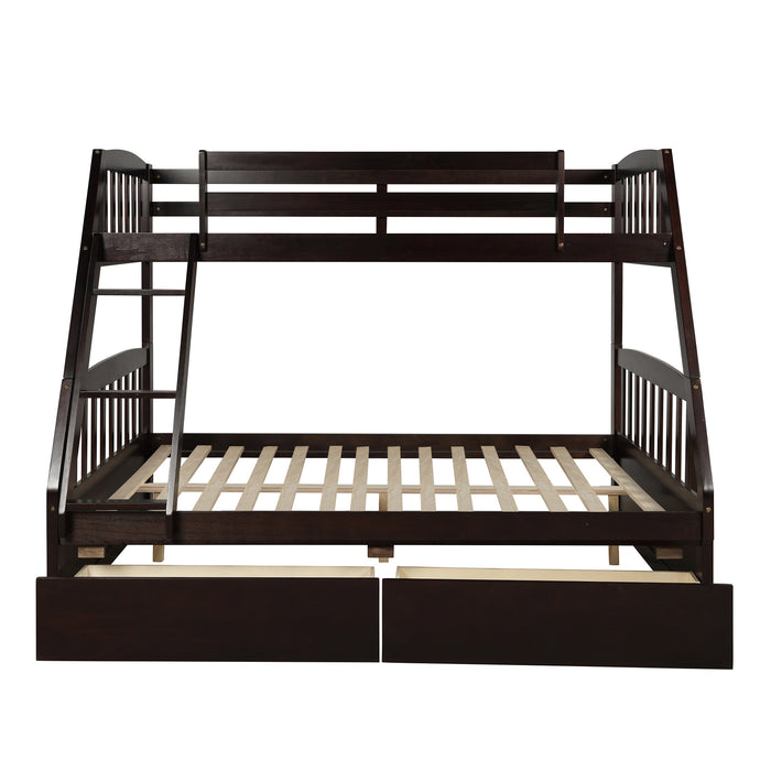 Solid Wood Twin Over Full Bunk Bed with Two Storage Drawers - Espresso