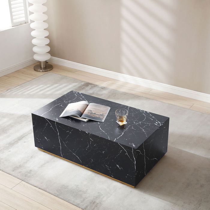 Stylish Black Marble MDF Coffee Table Low Gloss for Living Room/Leisure Area - Matt Black