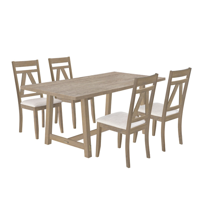 5-Piece Large Rustic Dining Table Set - Brown