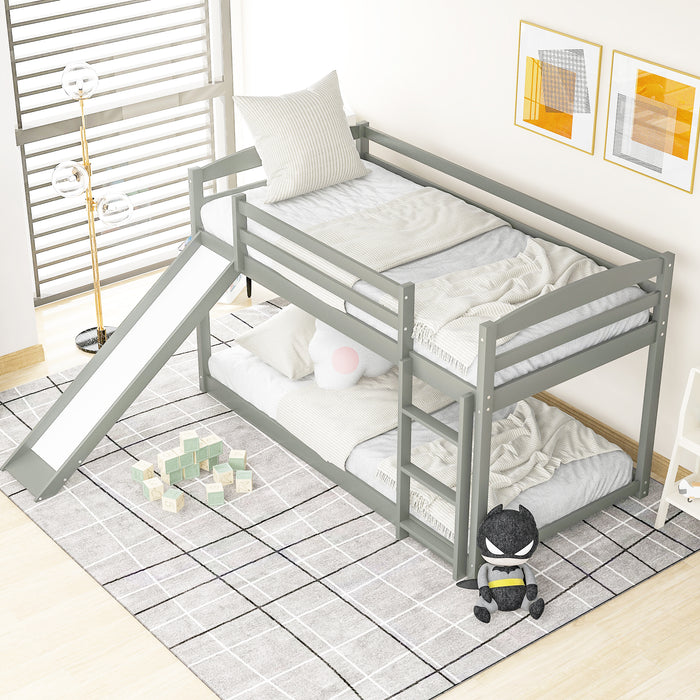 Twin over Twin Bunk Bed with Convertible Slide and Ladder - Gray