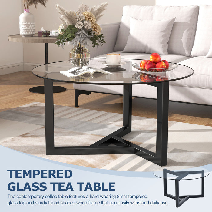 Round Glass Coffee Table (Black)