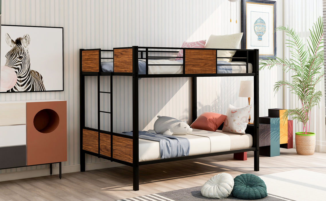 Full-over-full bunk bed modern style steel frame - Brown/Black