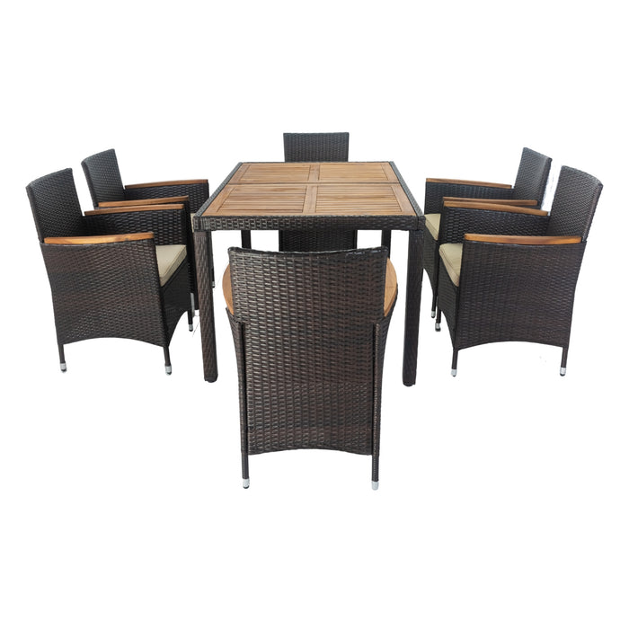 7 piece Outdoor Patio Wicker Dining Set (Brown)