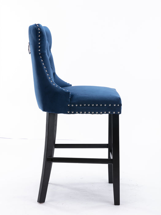 Contemporary Velvet Upholstered Barstools with  Tufted Button - Blue (Set of 2)