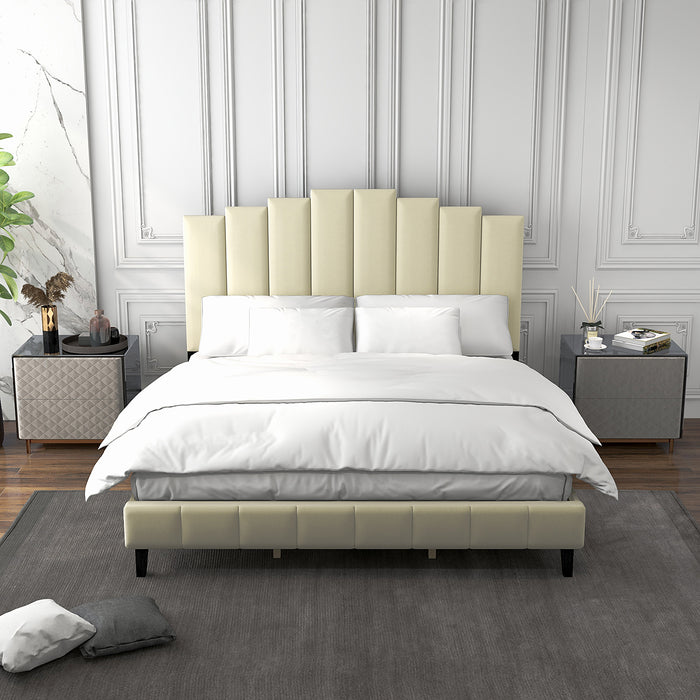 King Size Tufted Upholstered Platform Bed with Headboard and Footboard - Ivory