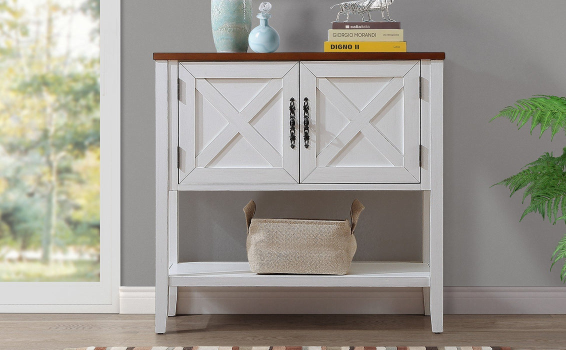 Farmhouse Wood Buffet Console Table- Antique White + Walnut Top