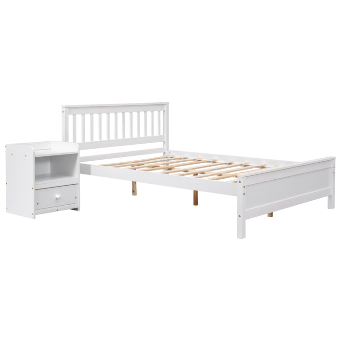 Full Bed frame with a Nightstand , White