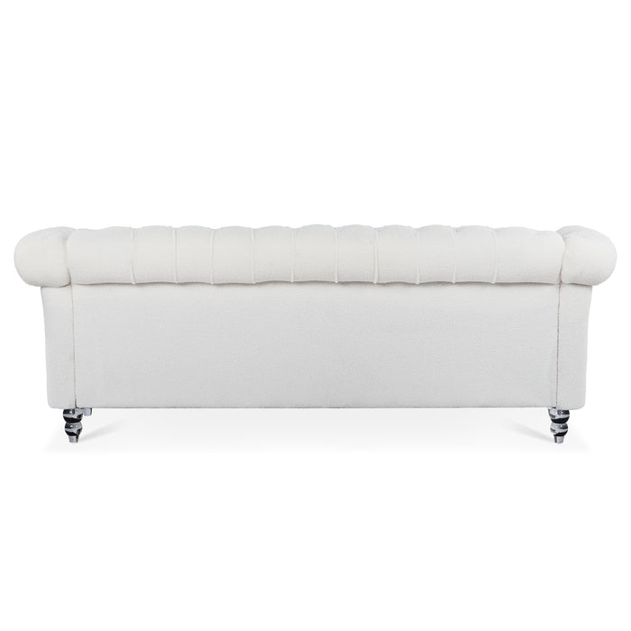 Rolled Arm Chesterfield 3 Seater Sofa - White