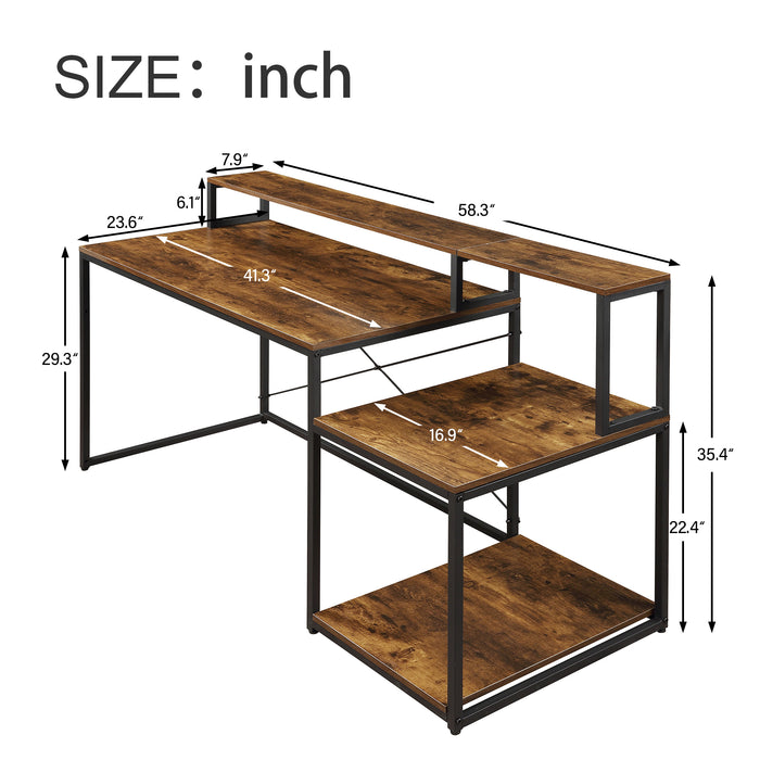 Home Office Computer Desk with Storage Shelves