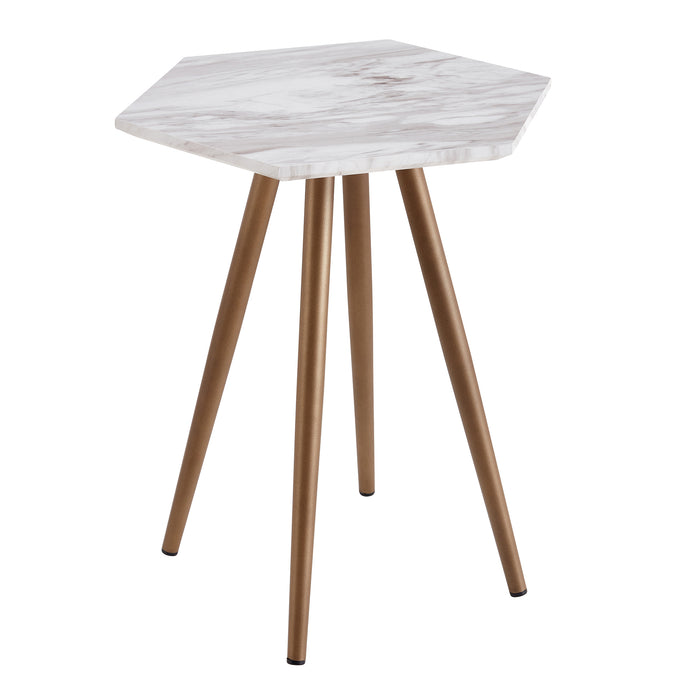 Modern Minimalism White Faux Marble End Table( MDF Tabletop + Metal Legs )