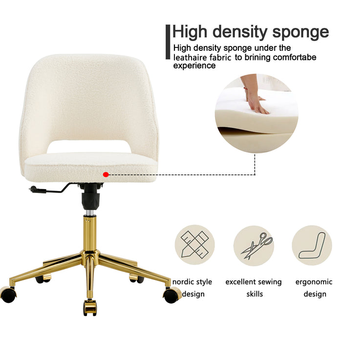 Modern Teddy Velvet Office Chairs, Adjustable 360 °Swivel - White