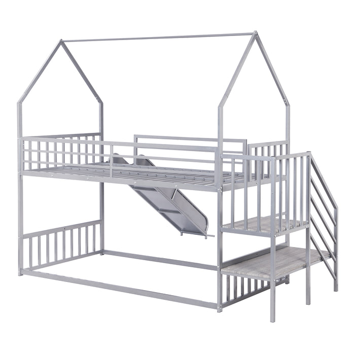 Twin over Twin Metal House Bunk Bed - Silver