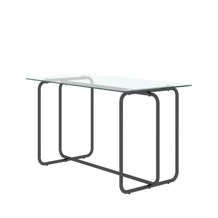 1-piece Rectangle Dining Table with Black Metal Frame, Tempered Glass (Transparent+Black)