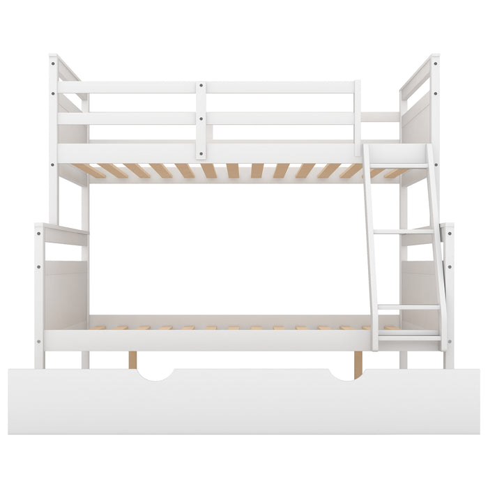 Twin over Full Bunk Bed with Ladder -  White