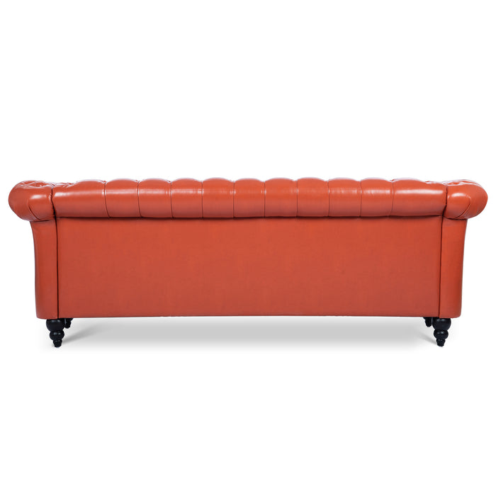 Rolled Arm Chesterfield 3 Seater Sofa - Orange