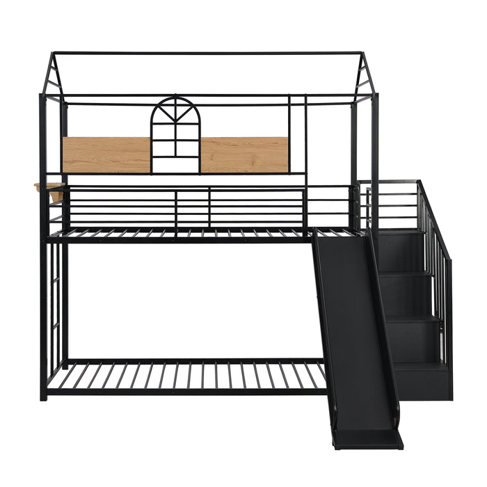 Twin Over Twin Metal House Bunk Bed - Black