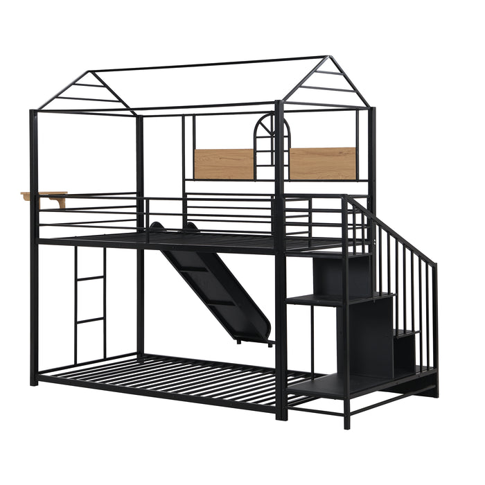 Twin Over Twin Metal House Bunk Bed - Black