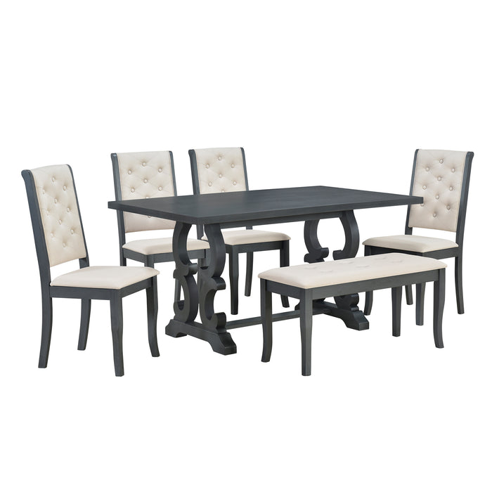 6-Piece Retro Dining Set with Unique-designed Table Legs - Antique Grey