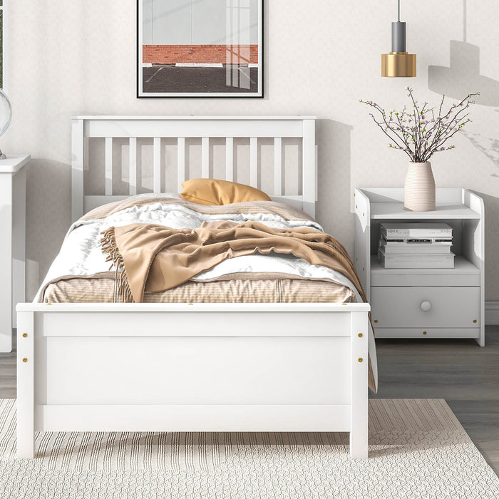 Twin Bed with with 1 Nightstand, White