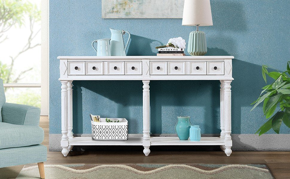 Retro Console Entryway Table - Antique White