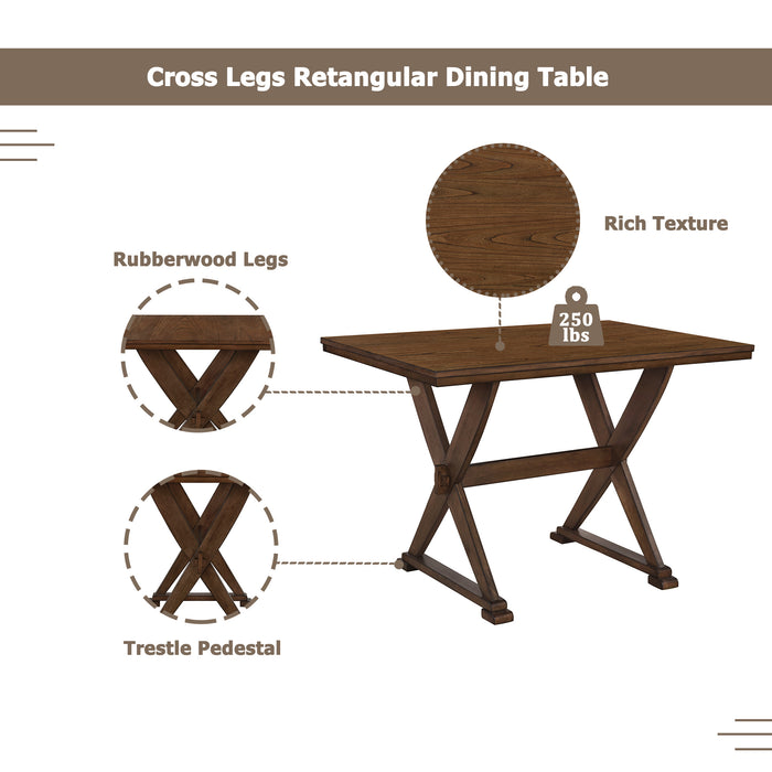 5-Piece Mid-Century Wood Dining Table Set - Antique Brown