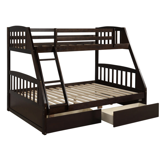 Solid Wood Twin Over Full Bunk Bed with Two Storage Drawers - Espresso