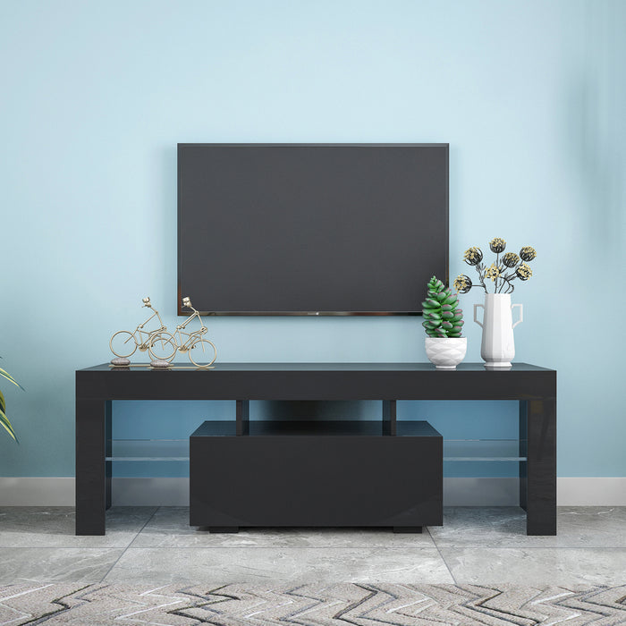 Black TV Stand with LED RGB Lights (Black)