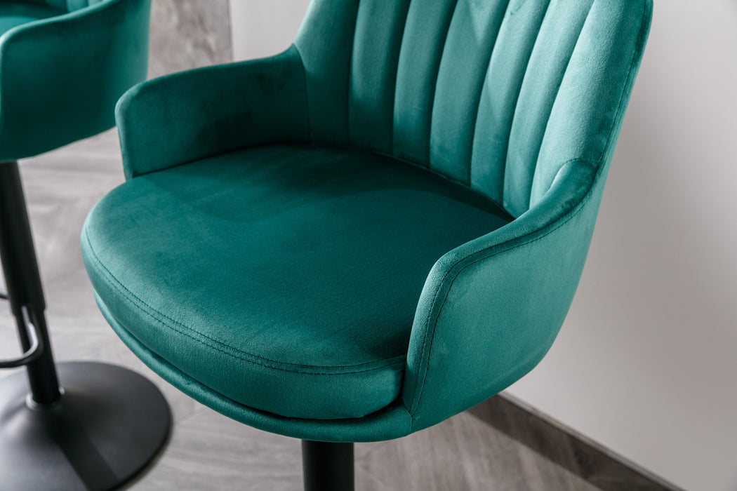 Adjustable Velvet Barstools with Back and Footrest - Green